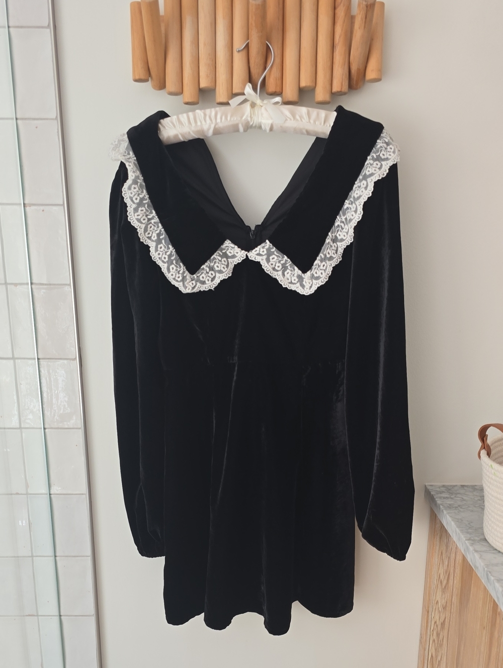 Black Velvet  Dress with Lace Detail Miss Selfridge